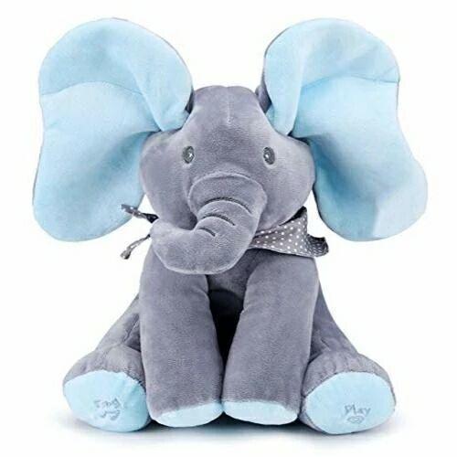 Robots Pet Electric Elephant Toys, Ears Move Music Baby Animal Blue grey Plushie Depot