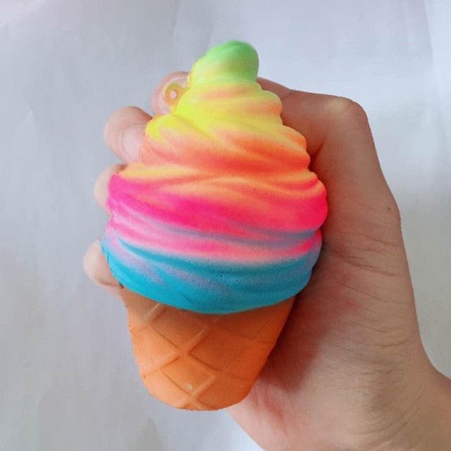 Rainbow Ice Cream Cone Jumbo Slow Rising Squishies Default Title Stress Toys Plushie Depot