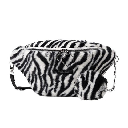 Animal Chain Printed Phone Pouch Pocket & Women Plush Fanny Waist Belt Zebra Plushie Depot