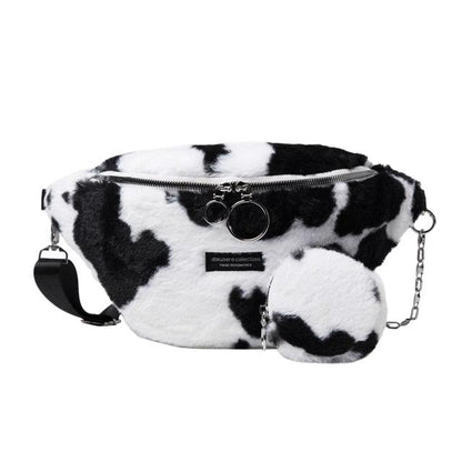 Animal Chain Printed Phone Pouch Pocket & Women Plush Fanny Waist Belt Cow Plushie Depot