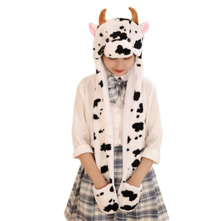 Cute Cow Animal Plush Hat with Moving Ears Winter Fluffy Stuffed Earflap Cap B Plushie Depot