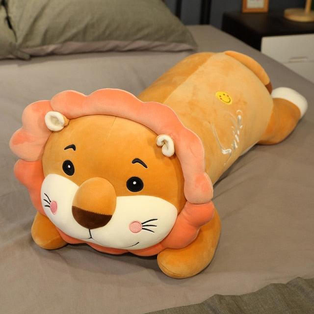 28" Huge Size Kawaii Sleeping Doll Lion Long Pillow Plush Doll 75cm Orange Stuffed Animals Plushie Depot