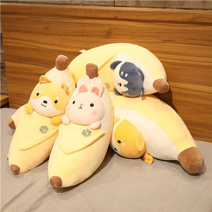 Lovely Fruit Banana with Animal Plush Pillow Soft Toys Plushie Depot