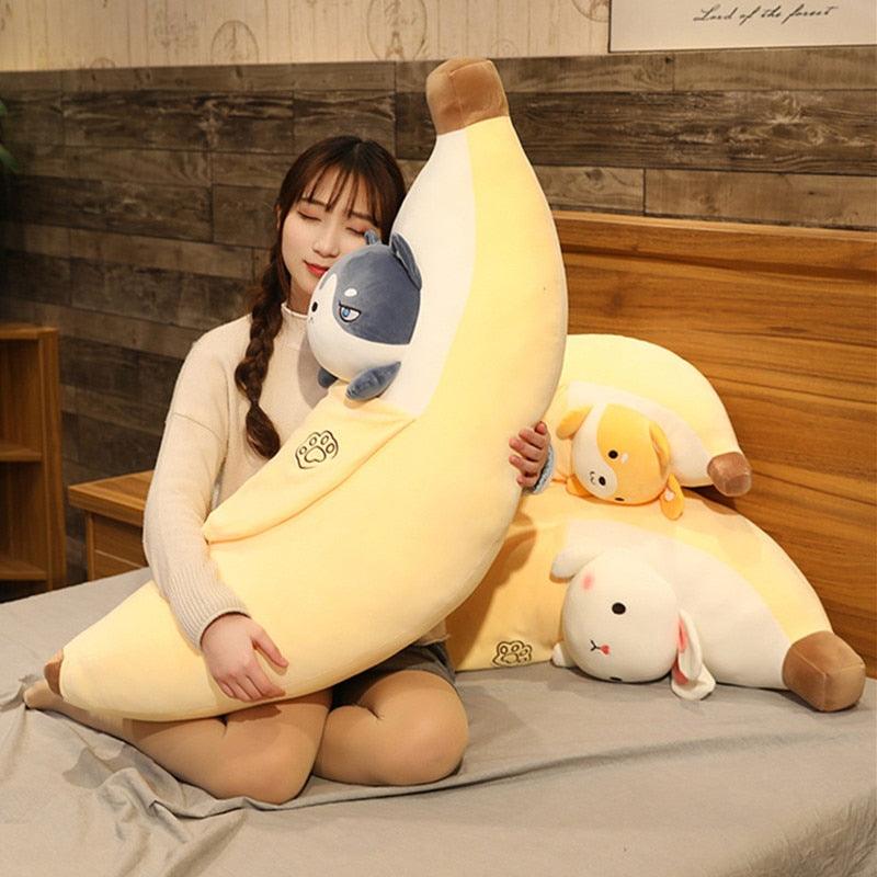 Lovely Fruit Banana with Animal Plush Pillow Soft Toys - Plushie Depot