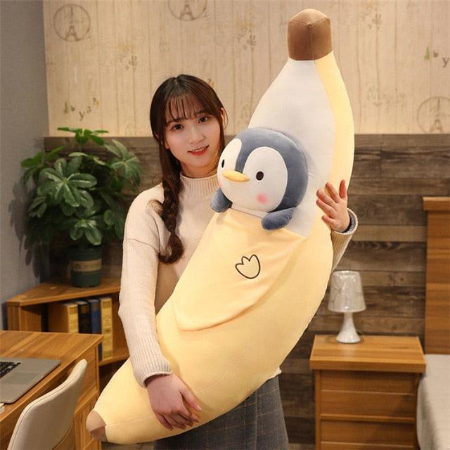 Lovely Fruit Banana with Animal Plush Pillow Soft Toys penguin - Plushie Depot