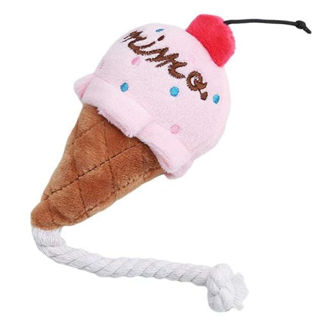 Puppy & Cat Ice Cream Cone Chew Toy Pink - Plushie Depot