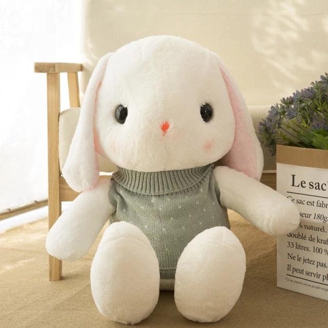 Sweater Wearing Long Eared Bunny Plushie White bunny grey Plushie Depot