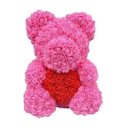 Rose Bear Valentines Day "Forever" Flower Teddy Bear Pink Bear Plushie Depot