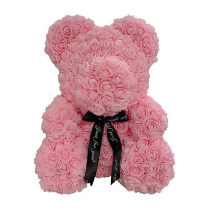 Rose Bear Valentines Day "Forever" Flower Teddy Bear Light Pink Bear Plushie Depot