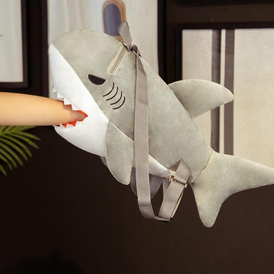 Cute Great White Shark Plush Backpack gray Bags Plushie Depot