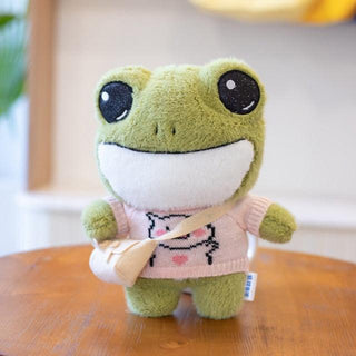 Kawaii Green Frog Plush Toy 11" Pink Plushie Depot