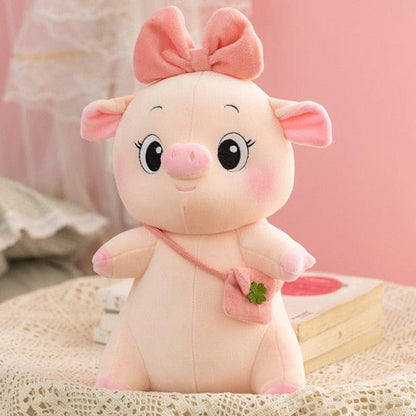 Cute Lotus leaf Hat Piggy Plush Toy Pink - Plushie Depot