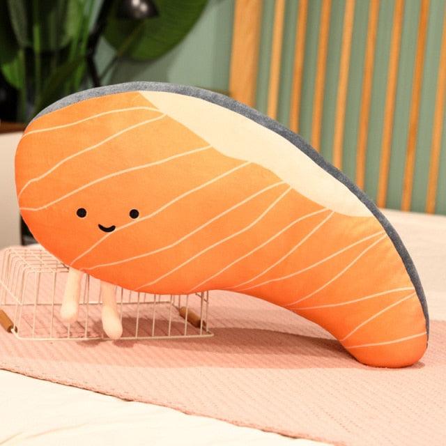 Cute Cartoon Salmon Sashimi Pillow Orange Pillows Plushie Depot