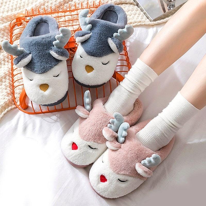 Cute Reindeer Plush Slippers Slippers Plushie Depot