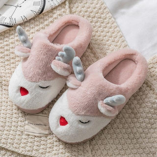 Cute Reindeer Plush Slippers Pink Slippers - Plushie Depot