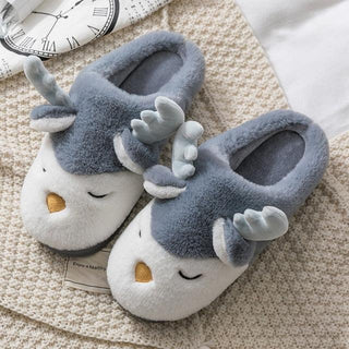 Cute Reindeer Plush Slippers Grey Slippers - Plushie Depot