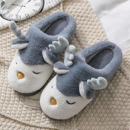 Cute Reindeer Plush Slippers Grey Slippers Plushie Depot