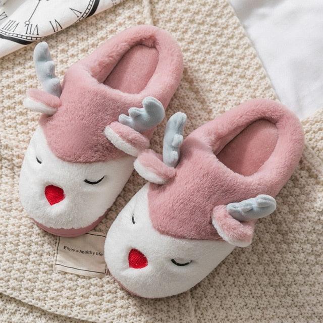 Cute Reindeer Plush Slippers Red 2 Slippers Plushie Depot