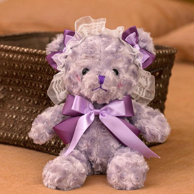 White Teddy Bear Muppet Plush Toy purple bow Plushie Depot