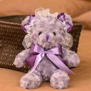 White Teddy Bear Muppet Plush Toy purple bow - Plushie Depot
