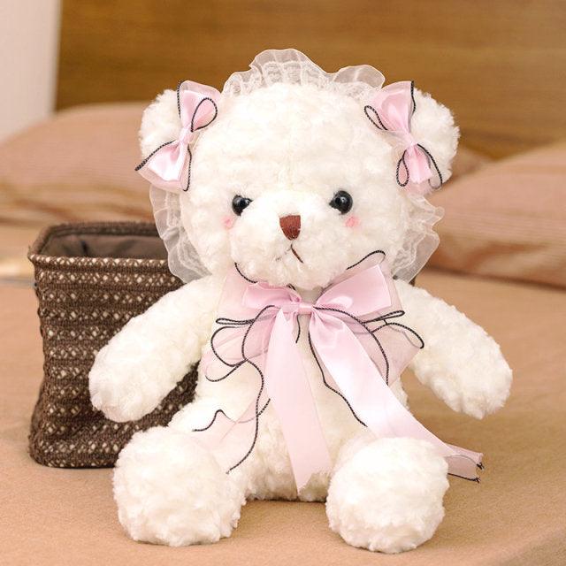 White Teddy Bear Muppet Plush Toy pink black bow Plushie Depot