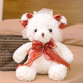 White Teddy Bear Muppet Plush Toy red bow - Plushie Depot