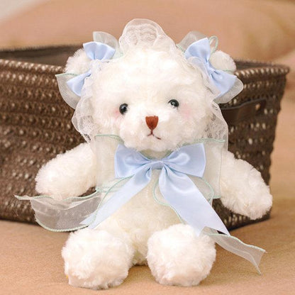 White Teddy Bear Muppet Plush Toy light blue bow Plushie Depot