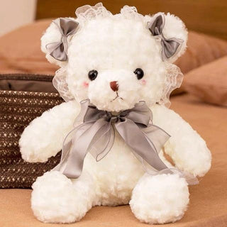 White Teddy Bear Muppet Plush Toy grey bow - Plushie Depot