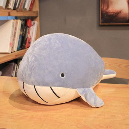 Fat Whale plush toy dolphin pillow grey Plushie Depot