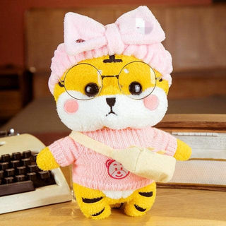 Kawaii Knitted Clothing Cosplay Tiger Plush Toys 12" pink bow Plushie Depot