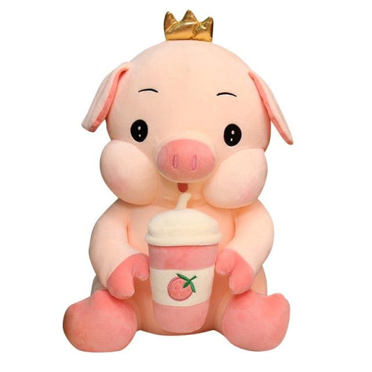 Kawaii Strawberry Milkshake Piggy Plushie Pink - Plushie Depot