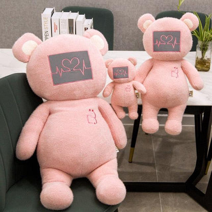 Heartbeat Teddy Bear with ECG Line pink Plushie Depot