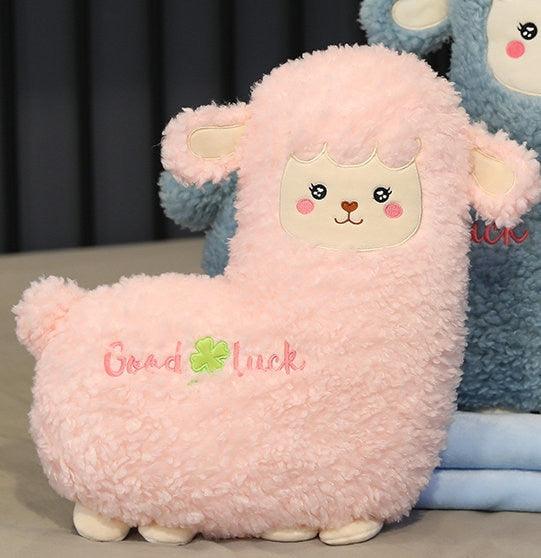 Cute Alpaca Plushie with Blanket pink Stuffed Animals Plushie Depot
