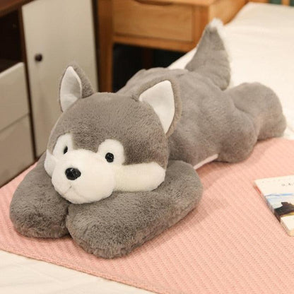 Super Kawaii Resting Animal Plushies grey husky Stuffed Animals Plushie Depot