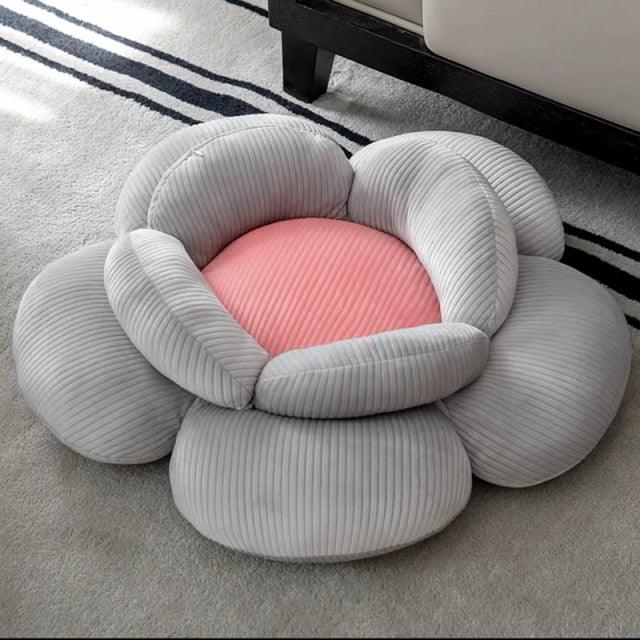 Pink Flower Seat Pillow Futon Ground Mat Cushion Grey flower 19''X19'' Plushie Depot