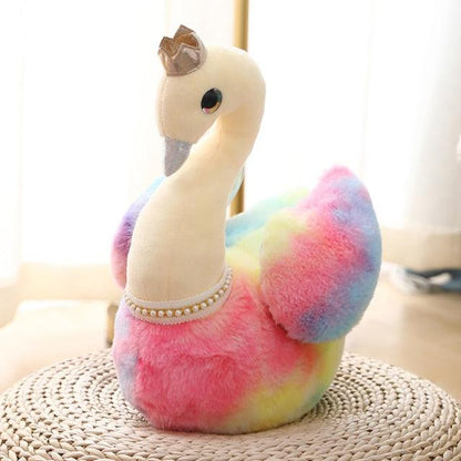 Pink Rainbow Swan fluffy Doll toy white rainbow Plushie Depot