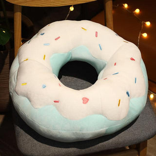 Giant Plush Donut Cushions blue-white Pillows - Plushie Depot
