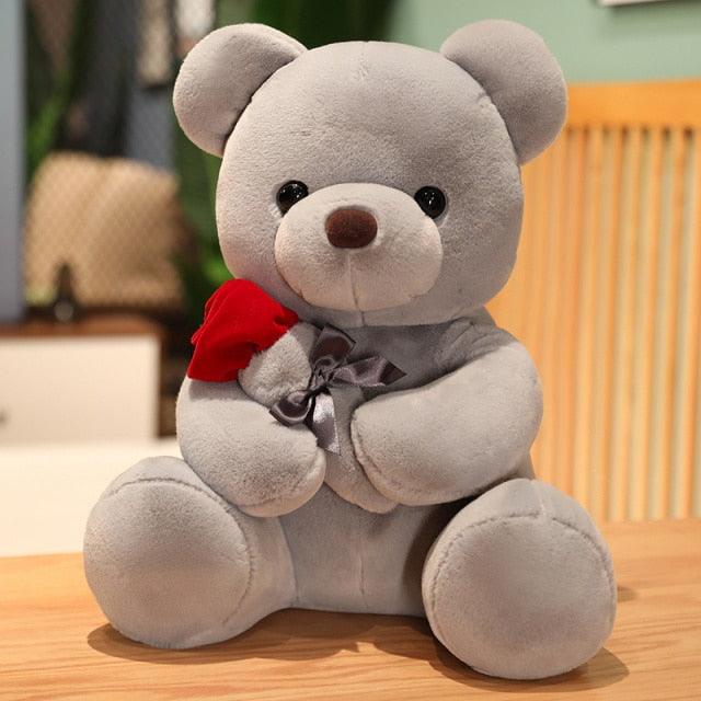 Teddy Bear With Rose Super Soft Plushie gray Stuffed Animals Plushie Depot
