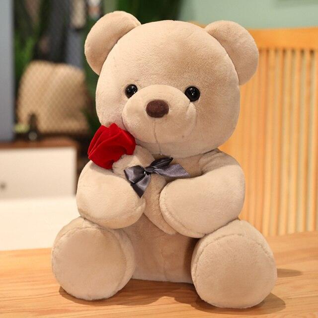 Teddy Bear With Rose Super Soft Plushie Brown Stuffed Animals Plushie Depot