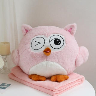 Owl Pillow Stuffed Animal With Blanket 16" Pink Plushie Depot