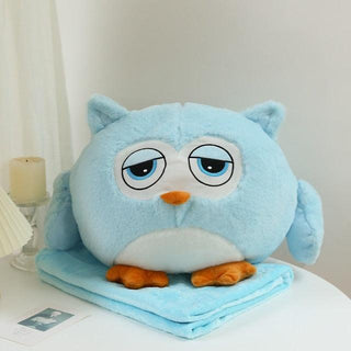 Owl Pillow Stuffed Animal With Blanket 16" sky blue Plushie Depot