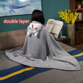 Shiba Inu Cloak Blanket grey open double Plushie Depot