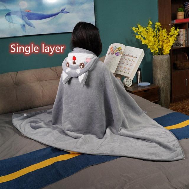 Shiba Inu Cloak Blanket grey open single Blankets Plushie Depot