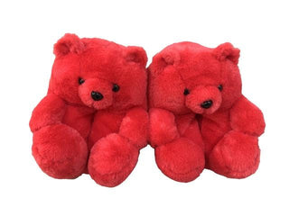 Teddy Bear Plush Slippers red Slippers - Plushie Depot