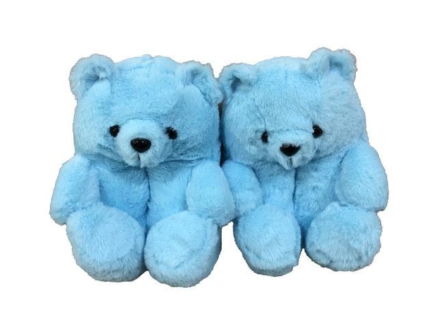 Teddy Bear Plush Slippers blue Slippers Plushie Depot