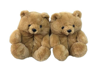 Teddy Bear Plush Slippers Coffee color Plushie Depot