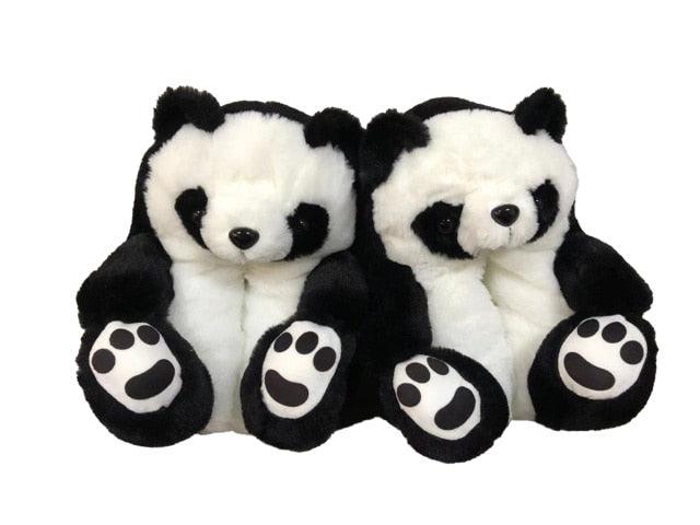 Teddy Bear Plush Slippers Black and white Slippers Plushie Depot