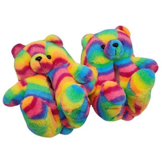 Teddy Bear Plush Slippers Colorful 3 Slippers - Plushie Depot