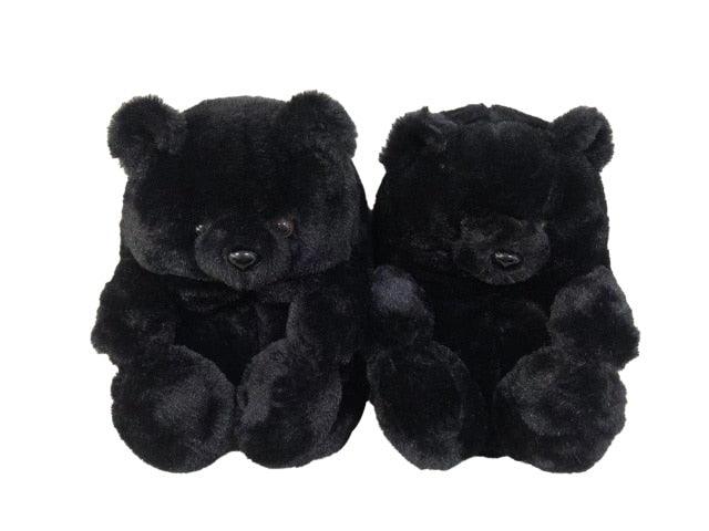 Teddy Bear Plush Slippers black Slippers Plushie Depot