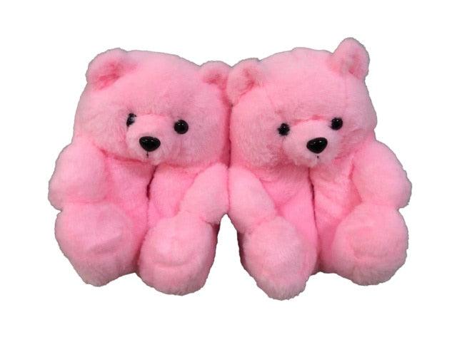 Teddy Bear Plush Slippers Pink Slippers Plushie Depot